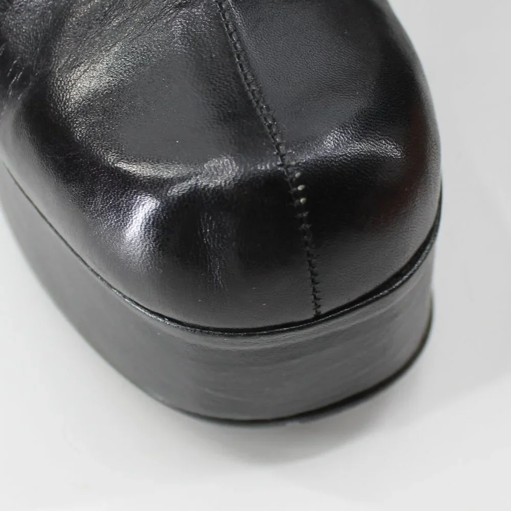 Luichiny Black Leather Platform Ankle Boots Round Toe Spool Heel Spain 37